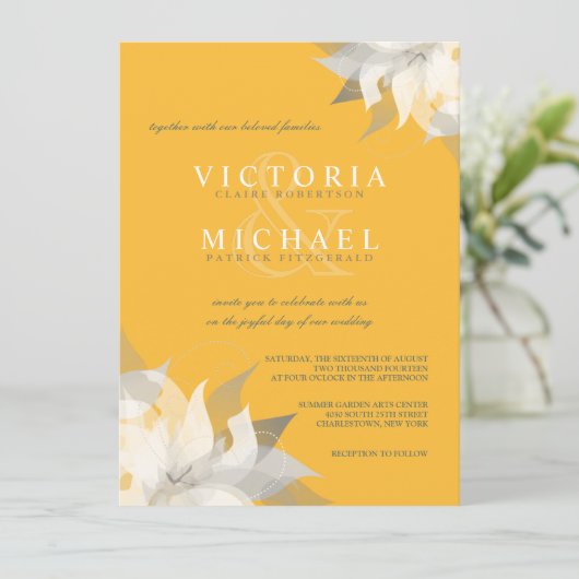 ゴルデンロッドとホワイトフローラ結婚式招待状 招待状 (スタンド正面)