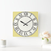 ゴルデンロッ淡い色のドとイエローローマ数字顔 スクエア壁時計 (ホーム)