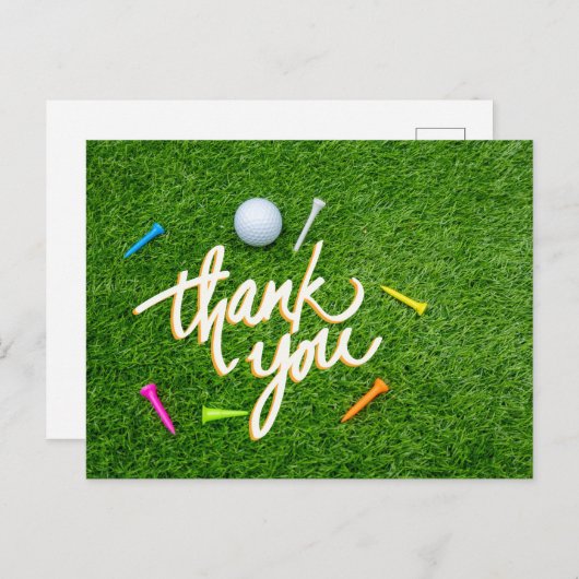 ゴルフありがとうボールとカラフルティーで緑 ポストカード (正面/裏面)