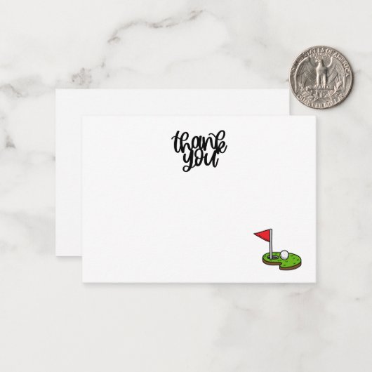 ゴルフありがとう文字と緑のフラグ ノートカード (正面/裏面インサイチュ)