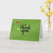 ゴルフありがとう文字と緑の草の上のフラグ カード (黄色い花)