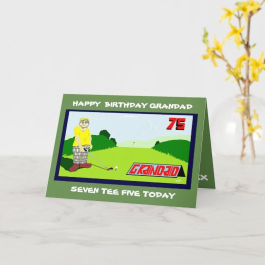 ゴルフおじいちゃん75歳の誕生日の挨拶 カード (黄色い花)