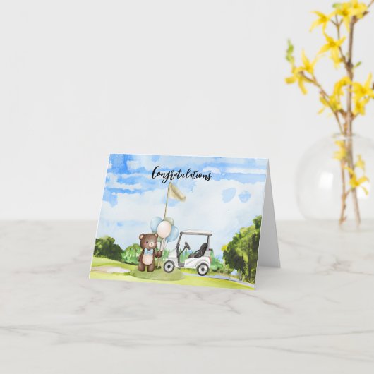 ゴルフおめでとうベビーゴルファーそれは男の子 カード (黄色い花)