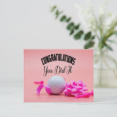 ゴルフおめでとうレディーゴルファーのピンク ポストカード (スタンド正面)