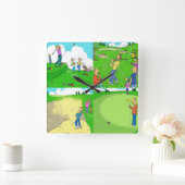 ゴルフおもしろいの4つの漫画。 スクエア壁時計 (ホーム)