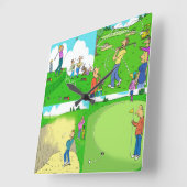 ゴルフおもしろいの4つの漫画。 スクエア壁時計 (傾斜)