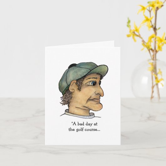 ゴルフおもしろいやオフィスワークを熟考している人 カード (黄色い花)