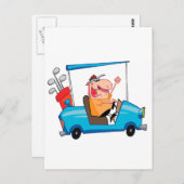 ゴルフおもしろいカートのゴルファー ポストカード (正面/裏面)
