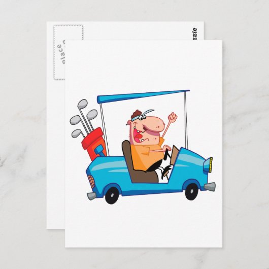 ゴルフおもしろいカートのゴルファー ポストカード (正面/裏面)