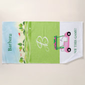 ゴルフおもしろいコースカートモノグラム名 ビーチタオル (正面)