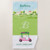 ゴルフおもしろいコースカートモノグラム名 ビーチタオル (正面)