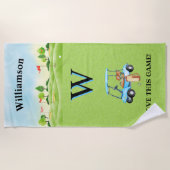 ゴルフおもしろいコースカートモノグラム名 ビーチタオル (正面)