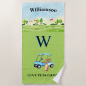 ゴルフおもしろいコースカートモノグラム名 ビーチタオル (正面)