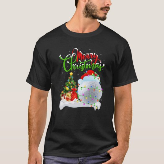 ゴルフおもしろいスポーツラバークリスマス照明ゴルフクライスト Tシャツ (正面)