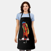 ゴルフおもしろいホットドッグゴルフかわいいゴルファーミームスポーツ エプロン (着用した状態)