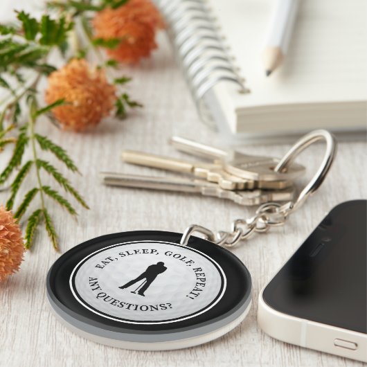 ゴルフおもしろいボールゴルファー彼のためのモノグラム黒F キーホルダー (正面右)