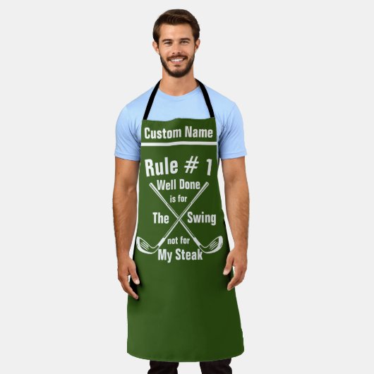 ゴルフおもしろいルールエプロンパーソナライズされた – キッチンギフト エプロン (着用した状態)