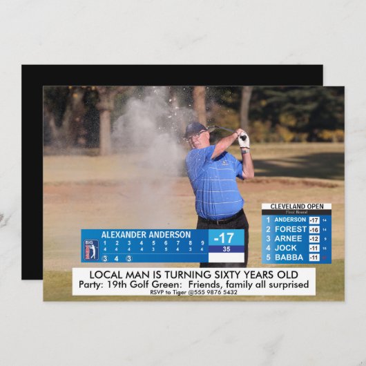 ゴルフおもしろい誕生日⛳📢速報！ 招待状 (正面/裏面)