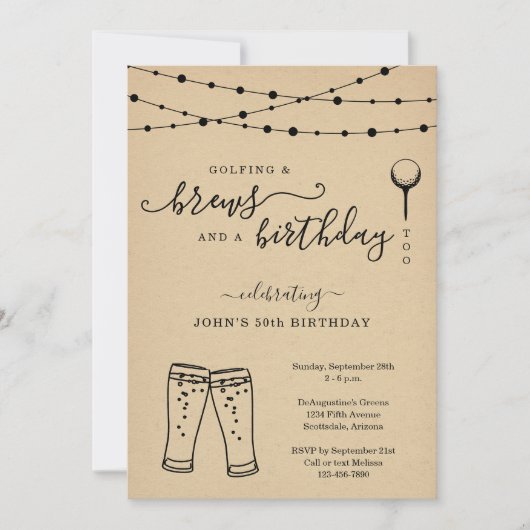 ゴルフおもしろい&ビール誕生日パーティーの招待 招待状 (正面)