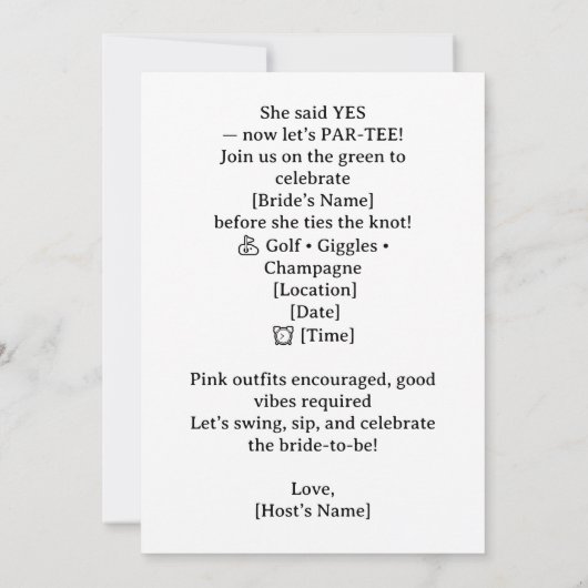 ゴルフお嬢さん女子ゴルファーはゴルフをしています 招待状 (裏面)