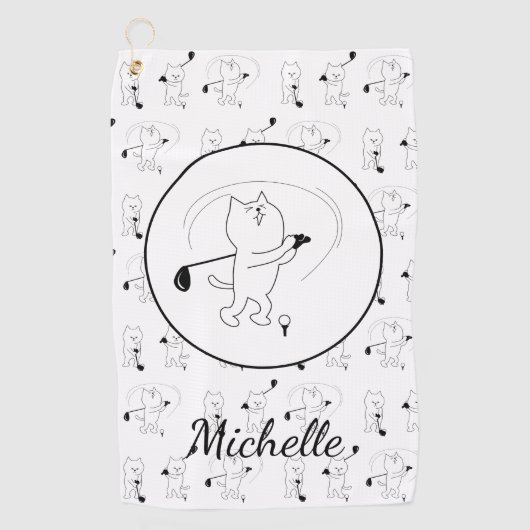 ゴルフかわいい猫ゴルフパーソナライズされたタオル ゴルフタオル (正面)