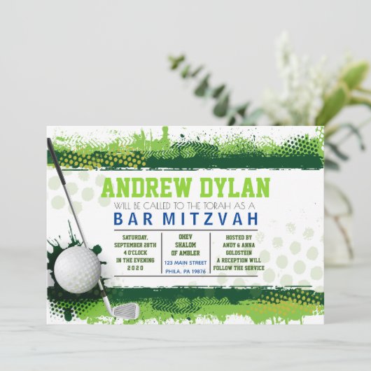 ゴルフしぶきのバーの（ユダヤ教の）バル・ミツバーの招待状 招待状 (スタンド正面)