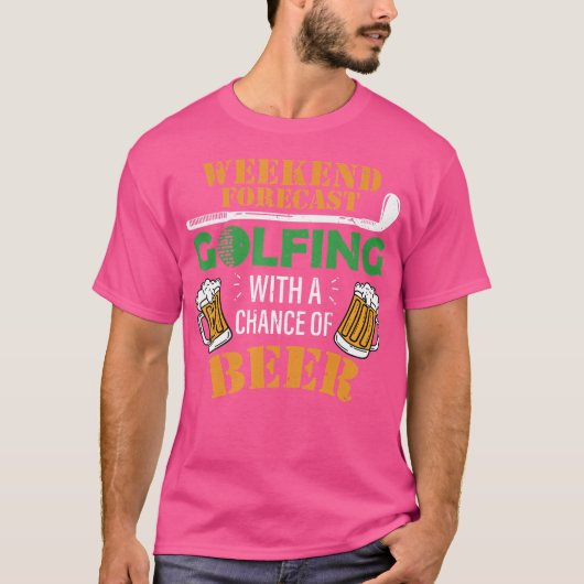 ゴルフとビールのユーモア ゴルフでビール当たるかな Tシャツ (正面)