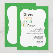 ゴルフとビールの60歳誕生日 グリーン 招待状 (正面/裏面)