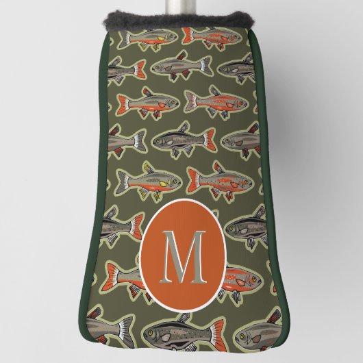 ゴルフと魚釣りブルックトラウオレンジグレーグリーン ゴルフヘッドカバー (回転90)