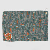 ゴルフと魚釣りブルックトラウブルーオレンジグレー ゴルフタオル (横)