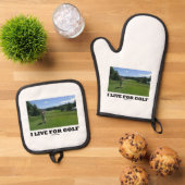 ゴルフに住む（ゴルフ場のゴルファー） 鍋つかみ&鍋敷きセット (トップダウン)