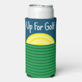 「ゴルフに行くんだ」 おもしろい引用文。青と白 スリム缶クーラー (Seltzer裏面)