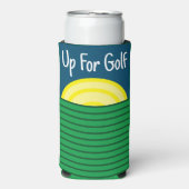 「ゴルフに行くんだ」 おもしろい引用文。青と白 スリム缶クーラー (Seltzer正面)