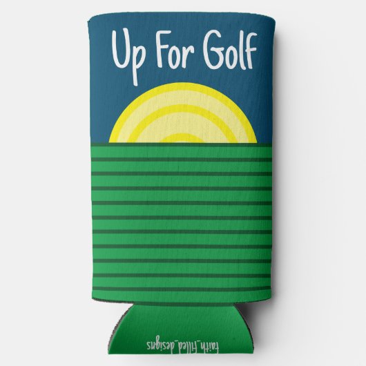 「ゴルフに行くんだ」 おもしろい引用文。青と白 スリム缶クーラー (裏面)