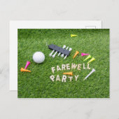ゴルフのお別れパーティー（緑の草の上にゴルフボールを置く） ポストカード (正面/裏面)