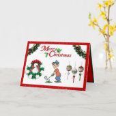 ゴルフのクリスマスカードと漫画の姿 カード (黄色い花)