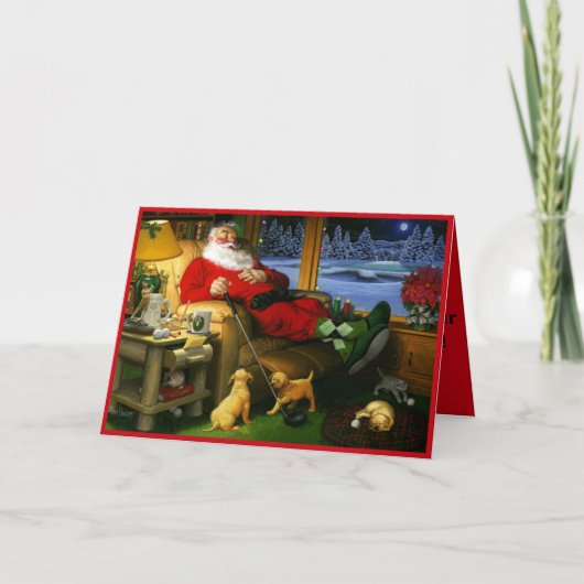 ゴルフのクリスマスカード後にサンタナッピング カード (正面)