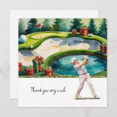 ゴルフのクリスマステーマは感謝していあなたが贈り物 サンキューカード (正面/裏面)