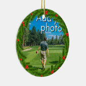 ゴルフのクリスマスリースあなたの写真を赤に追加 セラミックオーナメント (右)