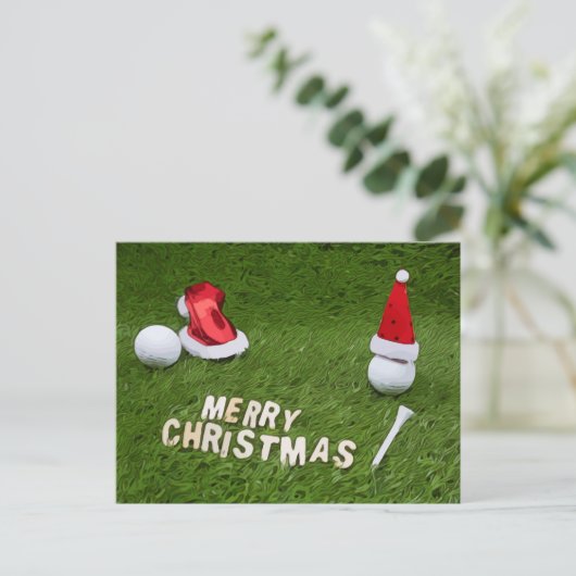 ゴルフのクリスマス休暇とゴルフボールとサンタハット ポストカード (スタンド正面)