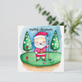 ゴルフのクリスマス サンタクロースはゴルフコースでゴルフを楽しんでいます シーズンカード (スタンド正面)