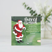 ゴルフのクリスマス サンタクロースは緑のグリーンでゴルフをしています シーズンカード (スタンド正面)