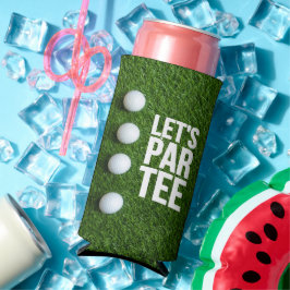 ゴルフのグリーン上のボールと共に「Let's Par Tee」 スリム缶クーラー