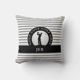 ゴルフのゴルファーモノグラムのグレイ・ブラックに生きる クッション