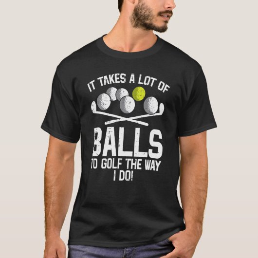 ゴルフのゴルフ場に多くのおもしろいボールを取る Tシャツ (正面)