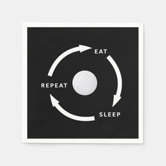 ゴルフのゴル食べフスリープリピートスポーツファンことわざ スタンダードカクテルナプキン (正面)