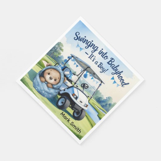 ゴルフのテディベア赤ちゃんシャワーのナプキンのための少年 スタンダードランチョンナプキン (角)