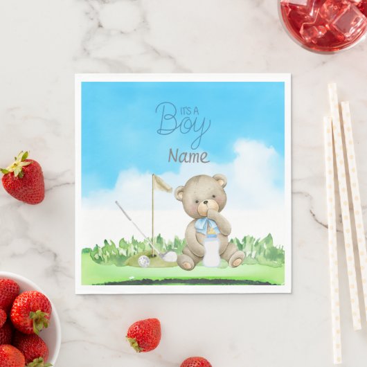 ゴルフのテディベア赤ちゃんシャワーのナプキンのための少年 スタンダードランチョンナプキン (インサイチュ)