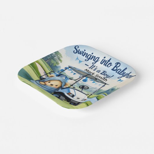 ゴルフのテディベア赤ちゃんシャワーのナプキンのための少年 ペーパープレート (傾斜あり)