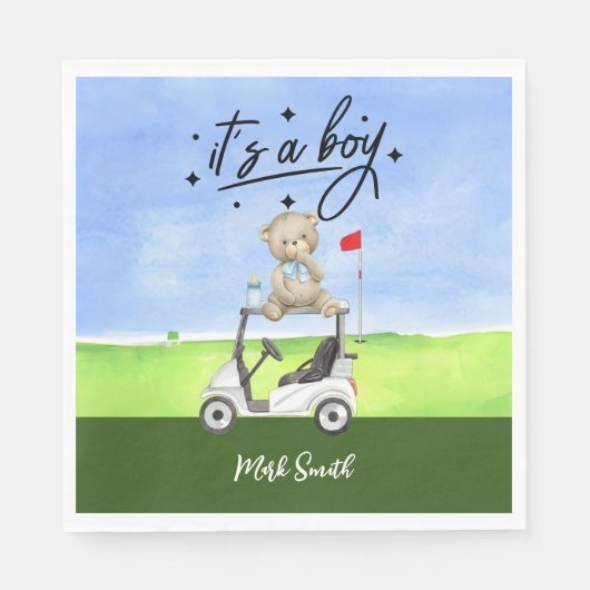 ゴルフのテディベア赤ちゃんシャワーの少年 スタンダードランチョンナプキン (正面)